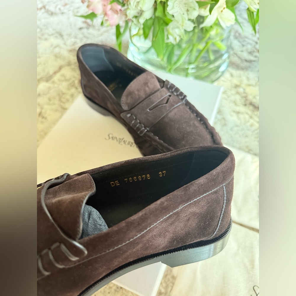 Saint Laurent YSL Le Loafer Cassandre Penny Loafers in Brown Suede - Size 37 - Picture 7 of 16